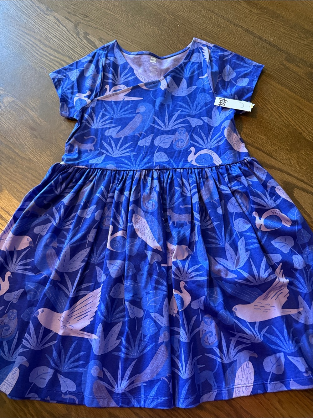 Tea Collection Girls' Blue Printed Short-Sleeve Twirl Dress size 12